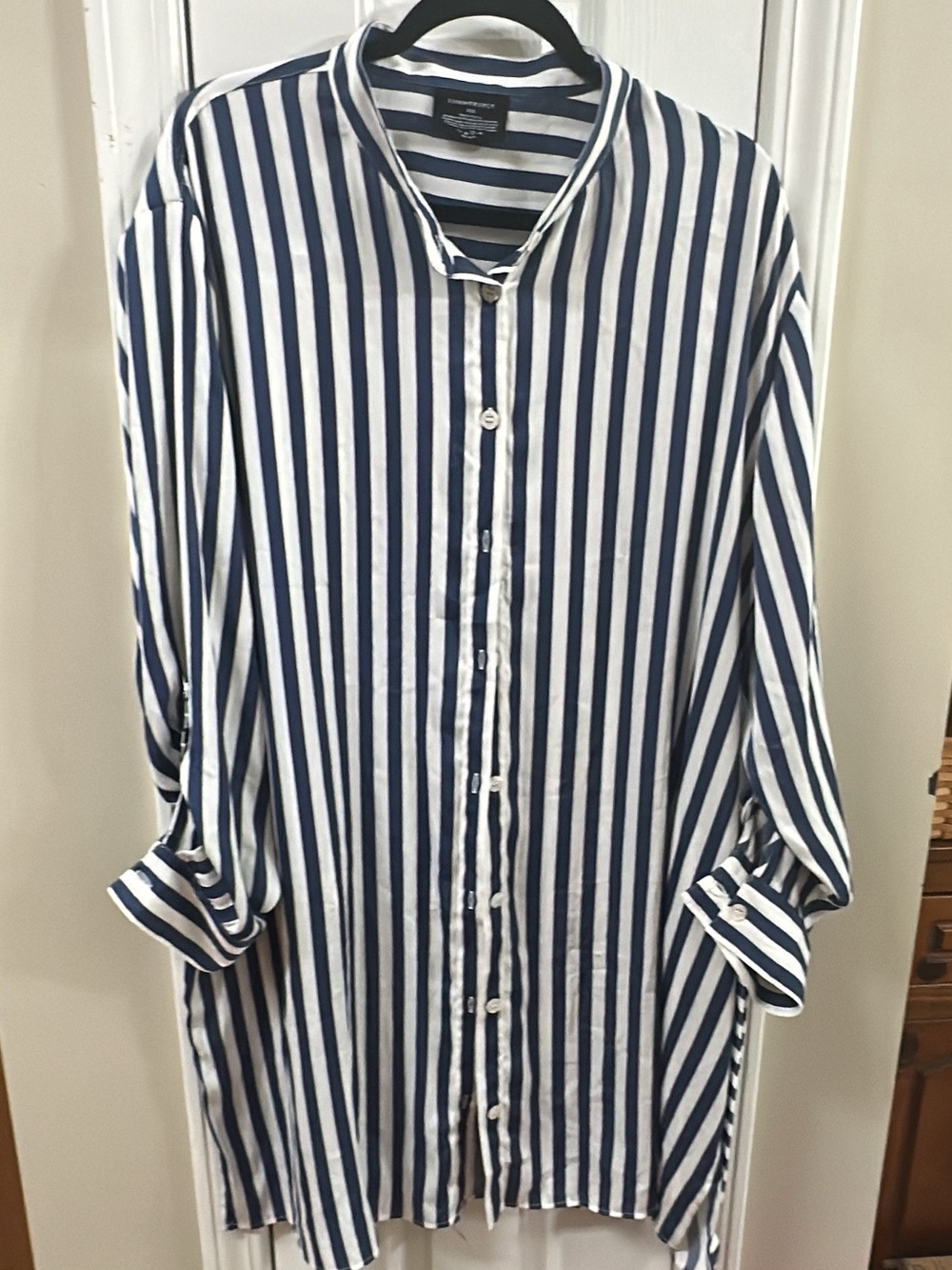 Summersalt Striped Button-Down Tunic Shirt - Navy & White dress 2XL (mix30)